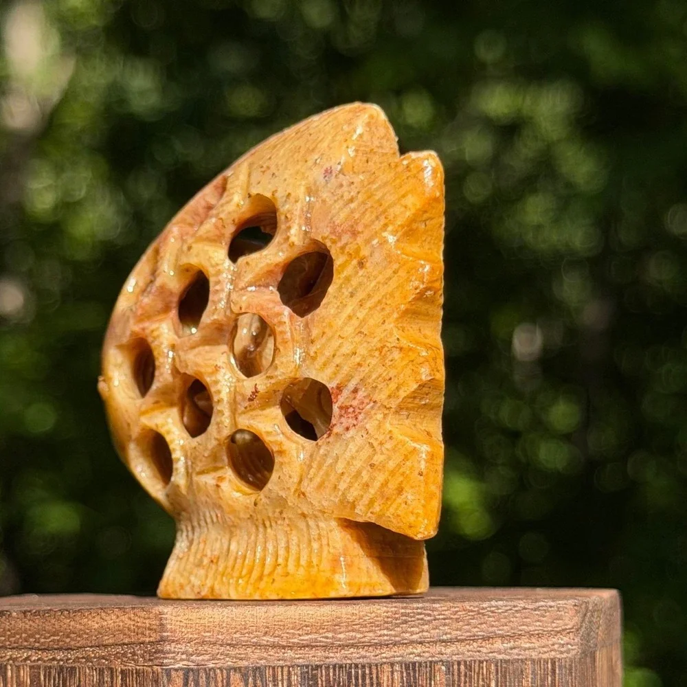 Figurine‎ Soapstone Fish Carved Amber Brown Reticulated Stone Vintage Decor